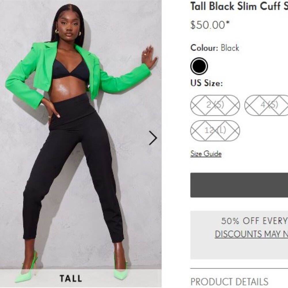 PrettyLittleThing - Tall Black Slim Cuff Suit Pants - US 8 / UK 12